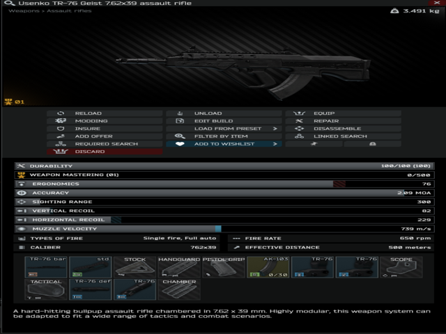 Rifle de Assalto Usenko TR-76 Geist - Tarkov 2